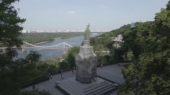 Kyiv, Ukraine: Monument To Volodymyr the Great. Aerial View, Flat, Gray