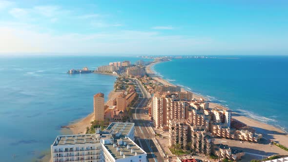 Aerial View. Panoramic View La Manga Del Mar Menor, Cartagena, Murcia, Spain