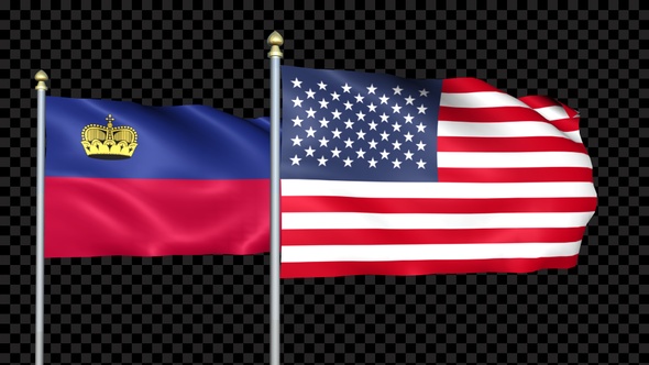 Liechtenstein And United States Two Countries Flags Waving