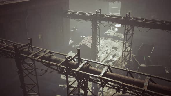 Abandoned Old Building with Rusty Iron Constructions alt