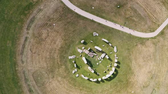 Rotating top down drone shot of Stonehenge UK