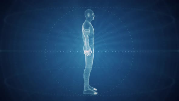 Lone 3D HUD Digital Man in Blue Cyberspace Virtual Reality Motion Background