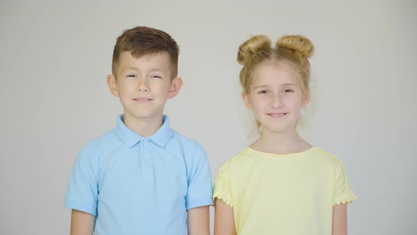 the Portrait of a Handsome and Cheerful Children Boy and Girl