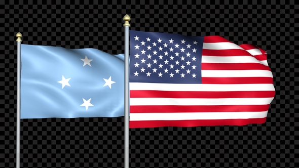 Micronesia Federated States And United States Two Countries Flags Waving