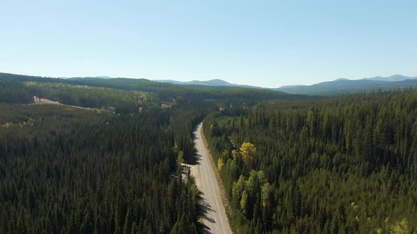 Aerial View of Crowsnest Hwy Highway 3 During a Sunny Summer Day