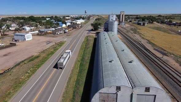 Backward flight on the east side of Highway 34 looking north over Nunn Colorado