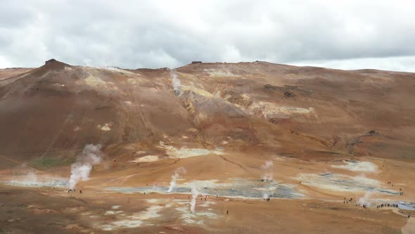 Landmannalaugar Geothermal Field in Iceland with drone video moving forward.