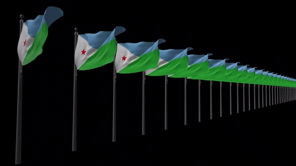 Row Of Djibouti Flags With Alpha 2K