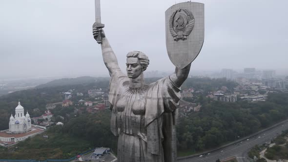 Kyiv, Ukraine Aerial View in Autumn : Motherland Monument. Kiev