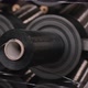 bobbin with black thread is spinning on the machine close-up - VideoHive Item for Sale