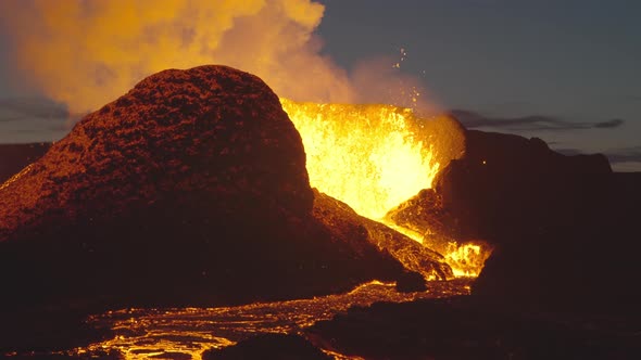 Lava Erupting From Fagradalsfjall Volcano