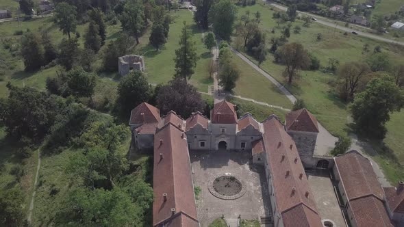 Aerial Famous Ukranian Ruined Svirzh Castle