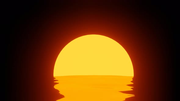 3d animation background sun. Sunrise over water.