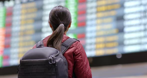 Woman check the flight number in the airport