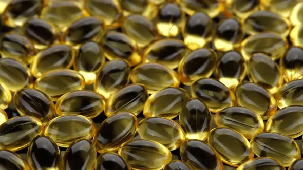 Super food Omega 3 capsules close up, rotation