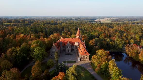 Cesvaine Medieval Castle in Latvia  Old Manor House  From Above Top View.