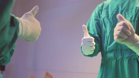 Group of Asian professional doctors medic team surgeons and nurses work in Hospital Operating Room.