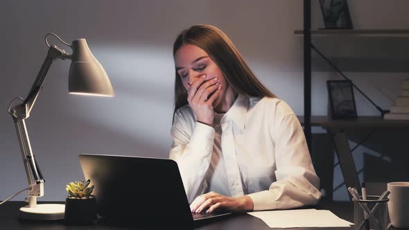 Workaholic Remote Job Tired Yawning Woman Office