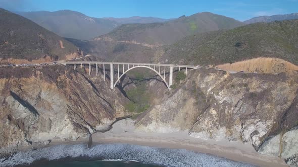 4K Aerial view of Bixby Creek Bridge in Big Sur California USA