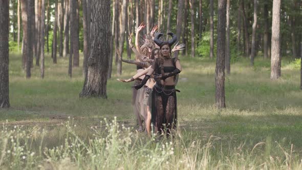 Group of Women Dancers with Make-up and in Mystical Fabulous Dancing