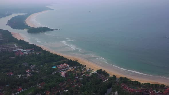 Aerial view of Bentota Beach along the coast, Sri Lanka.