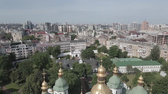 Kyiv. Ukraine: Saint Sophia's Cathedral in Kyiv. Aerial View, Flat, Gray