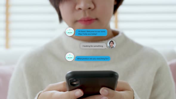 Online virtual chatbot support customer chat e-commerce mobile phone.