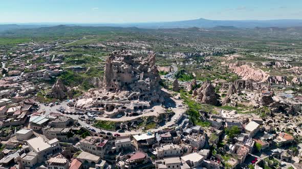 Awesome view of Uchisar Castle at Goreme Historical National Park in Cappadocia, Turkey.