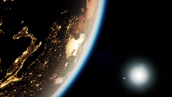 Space, Sun and Planet Earth at Night alt