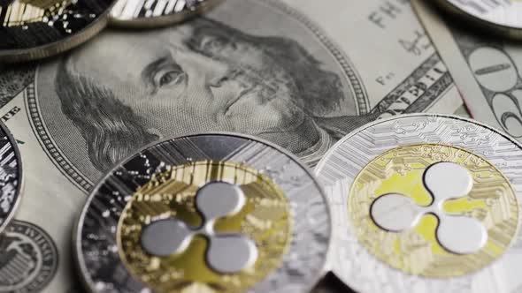 Rotating shot of Bitcoins 