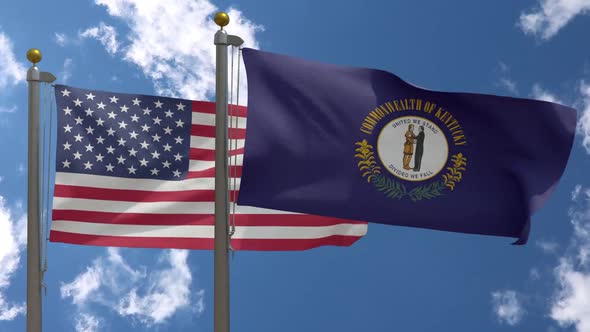 Usa Flag Vs Kentucky State Flag  On Flagpole