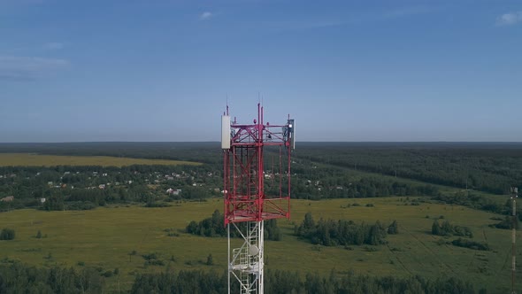 Aerial View To Telecom Tower for Troubleshooting of the Communication Equipment 4k