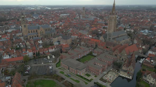 Aerial of Site Oud Sint-Jan and churches in Bruges