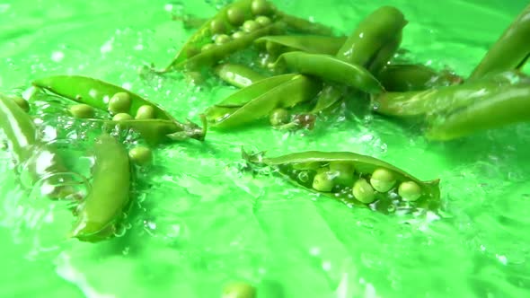 Falling of Green Peas in Water