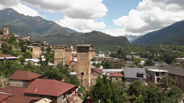 Mestia Village with Typical Tower Houses