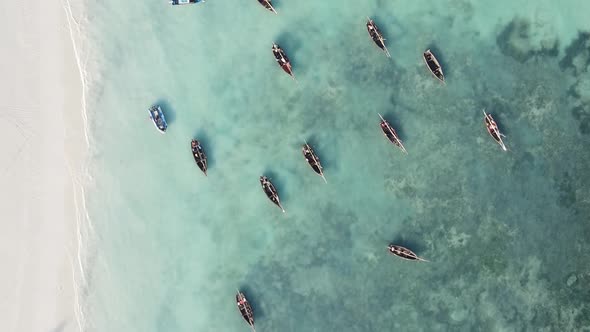 Tanzania Vertical Video  Boat Boats in the Ocean Near the Coast of Zanzibar Aerial View