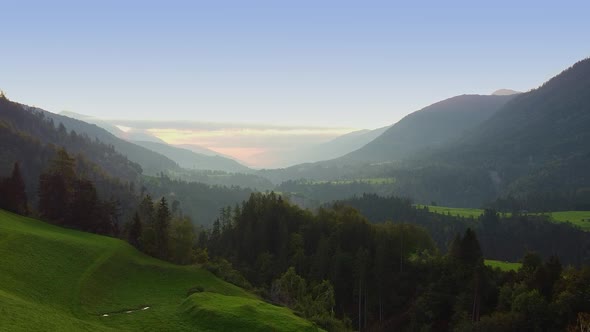 Beautiful Landscape of Forest Mountains and Valley