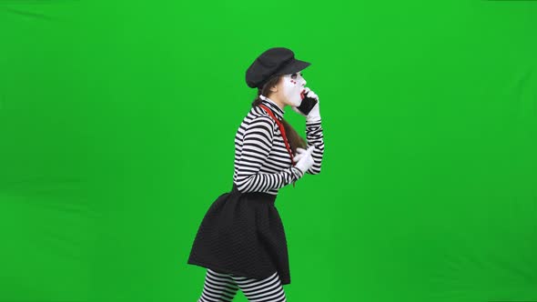 Mime Girl Going Somewhere, Talking on the Phone