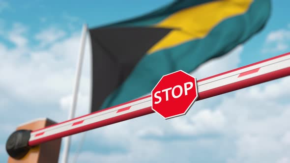 Open Boom Gate on the Bahamian Flag Background alt