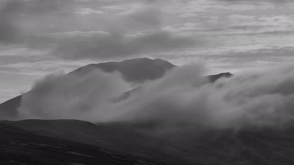 Time Lapse of Mist Rolling over Hills in county Donegal in Ireland.