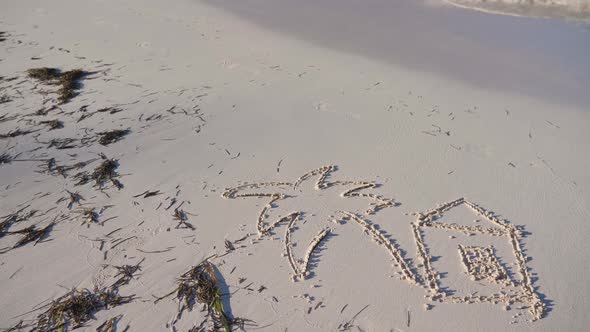 Drawing of House on Sand Washed Away By the Ocean Wave