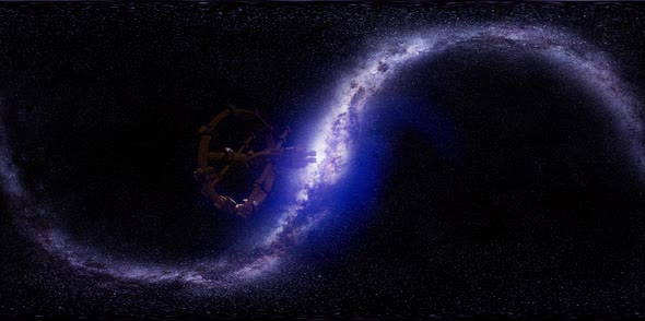 Vr 360 Futuristic Spaceship Flying in Space with Milky Way alt