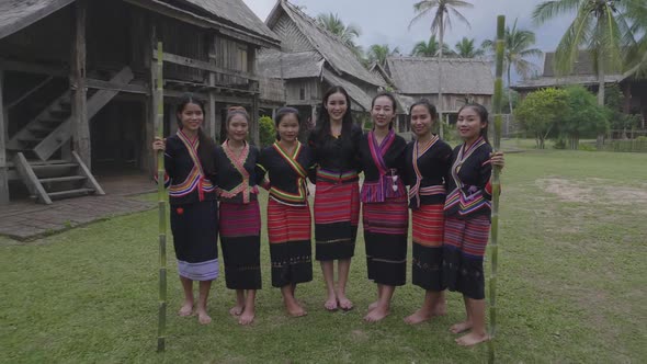 Group Of Khmu Girls In Traditional Dress