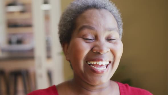 Portrait of happy african american woman looking through the window