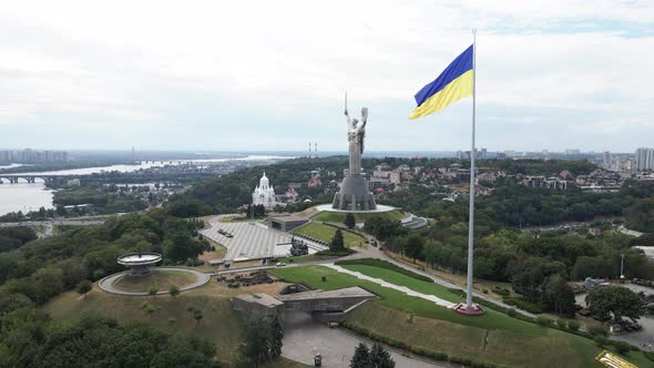 Kyiv - National Flag of Ukraine By Day. Aerial View. Kiev