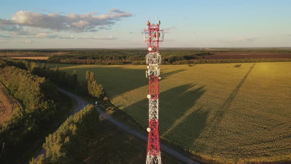 Telephone Mast of Cell Site Tower with 5G and 4G Base Station