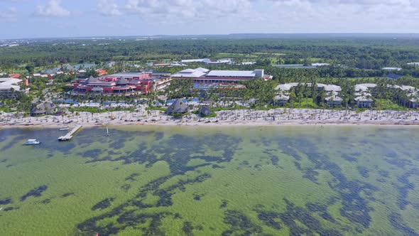 Bavaro beach in Dominican Republic. Aerial sideways pov