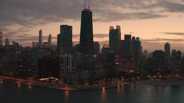 Aerial footage of Chicago and lakeshore drive