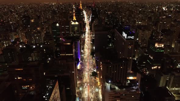 Night downtown Sao Paulo Brazil. Downtown district at night life scenery.