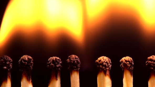 Burning matches on a black background.